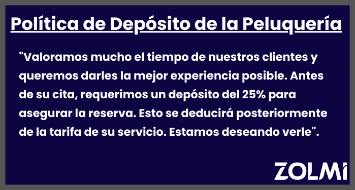 Ejemplo de pol&iacute;tica de depositos en peluquerias