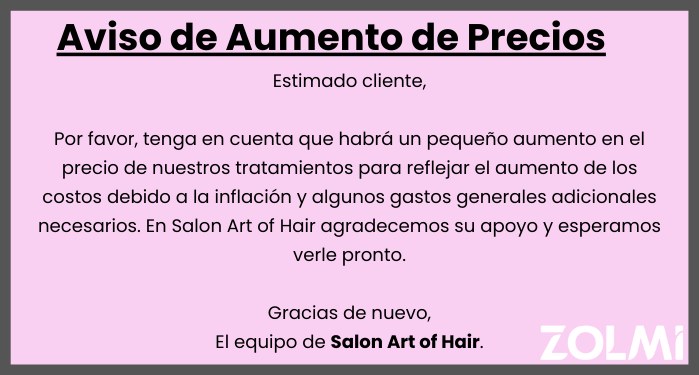 Aviso de aumento de precios
